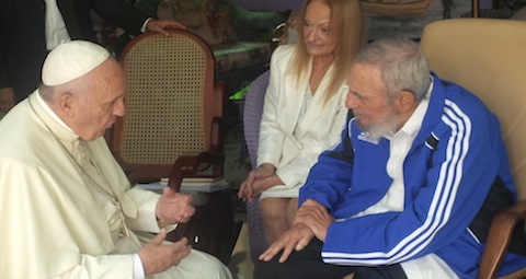 Pope Francis meets with Cuba's former President Fidel Castro at his home in Havana Sept. 20. (CNS photo/L'Osservatore Romano) See POPE-CASTRO Sept. 20, 2015.