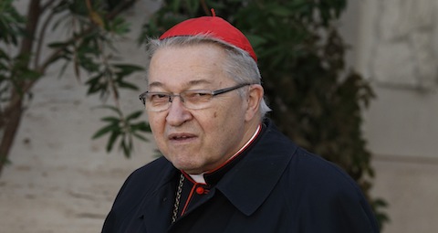Cardinal Andre Vingt-Trois of Paris leaves the morning session of the extraordinary Synod of Bishops on the family at the Vatican Oct. 9. (CNS photo/Paul Haring) See VATICAN LETTER to come.